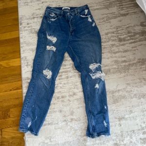 Abercrombie high rise mom jean distressed